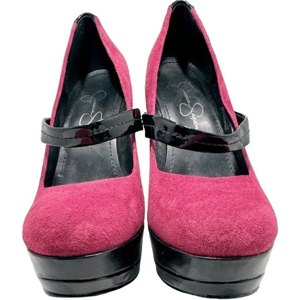 Jessica Simpson- Hot Pink Suede Like Upper w/ Black Platform High Heel Pump- 6B
